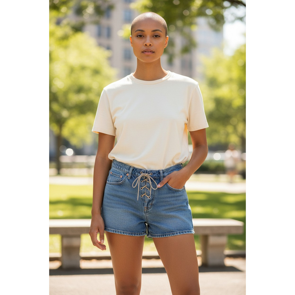 "Trust Me" Vintage Lace-Up Denim Non Stretch Shorts Size: 11